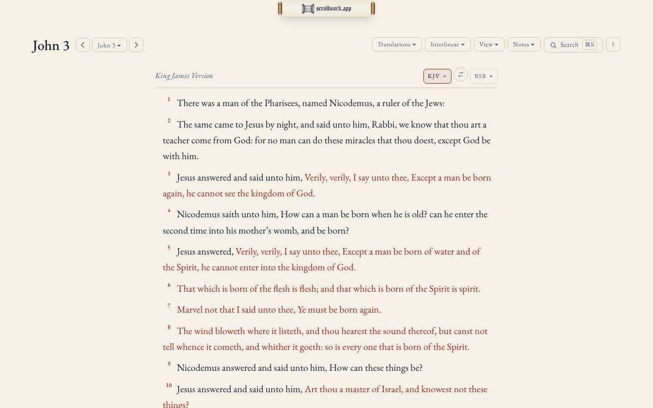 John 3 in the Study Reader, in the King James Version, the words of Christ in red